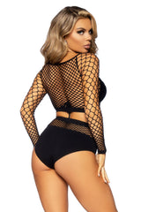 Schwarzes Netz-Crop-Top-Set
