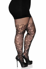 Tattooed Scallops Fishnet Stockings [PLUS SIZE]