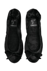 womens black velvet fold-up flats for clubbing