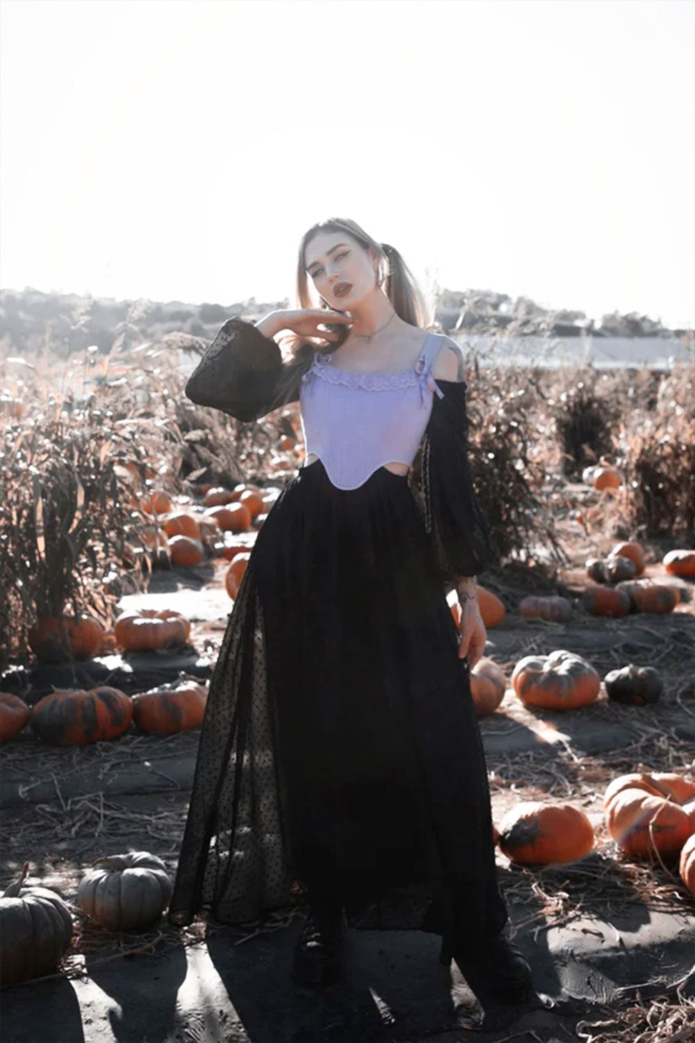 Goth dress with cutaway bodice and balloon sleeves