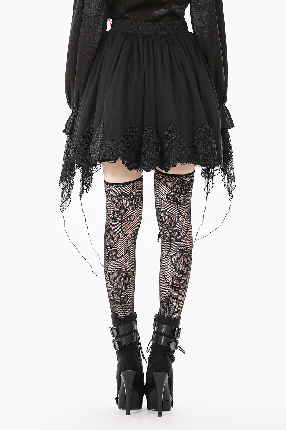 womens fit and flare high waisted black embroidered skater skirt