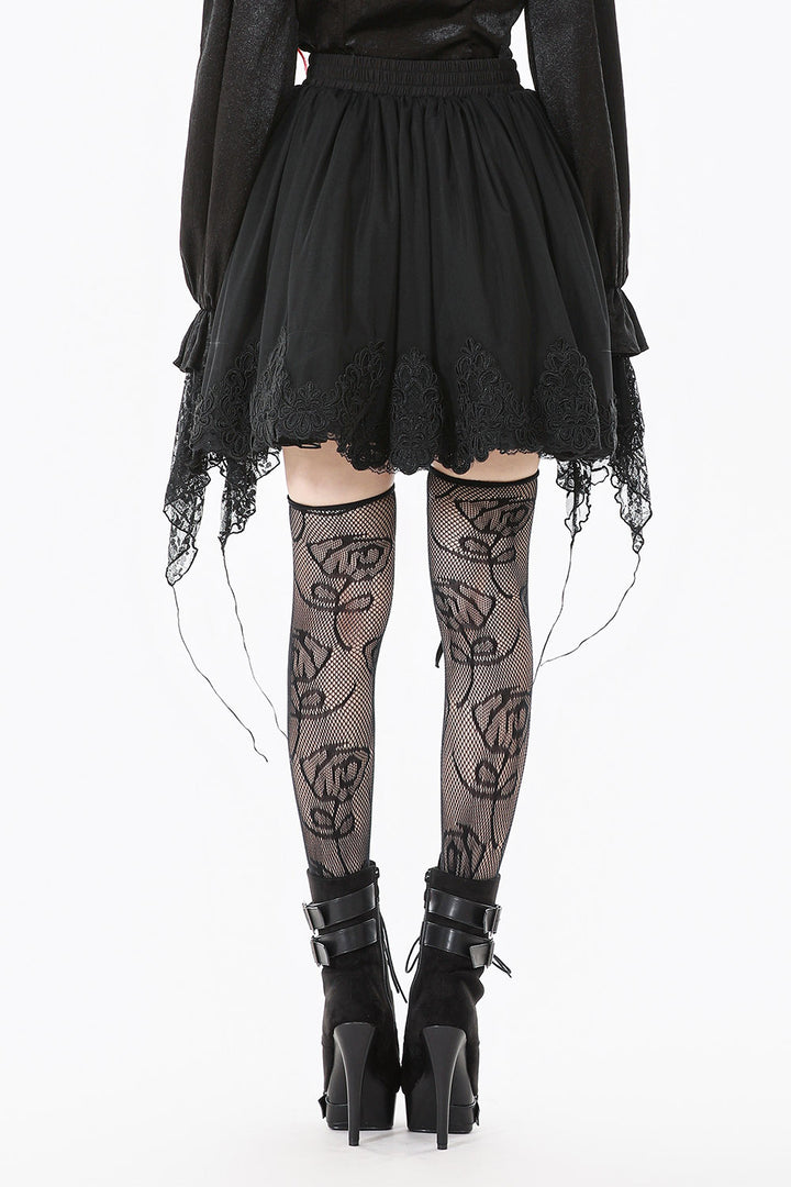 womens fit and flare high waisted black embroidered skater skirt