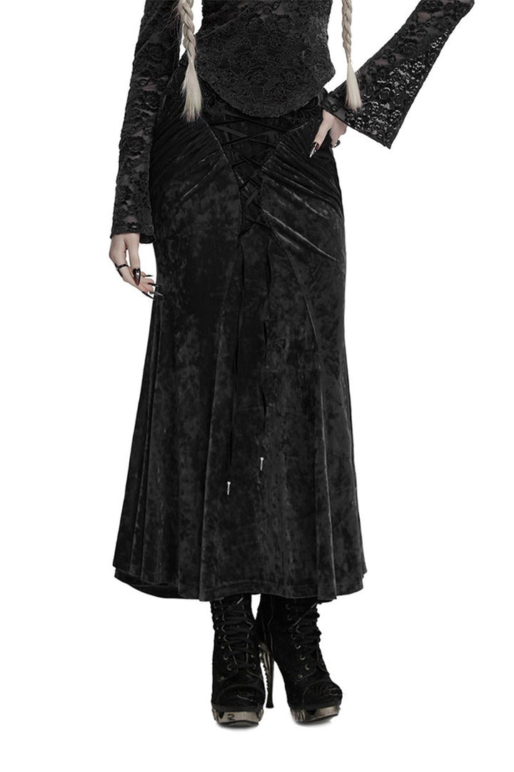 womens rouched gothic lace-up velvet vampire skirt