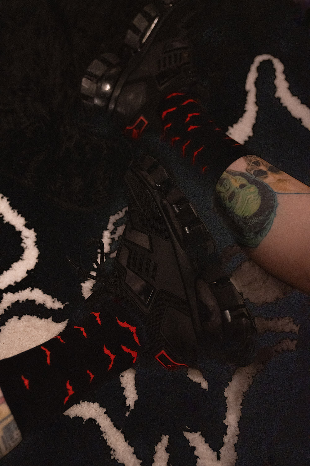 womens knitted red and black bat socks