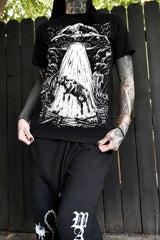 flying saucer ufo alien abducting cow graphic tshirt goth punk emo