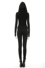womens black hooded long sleeve top
