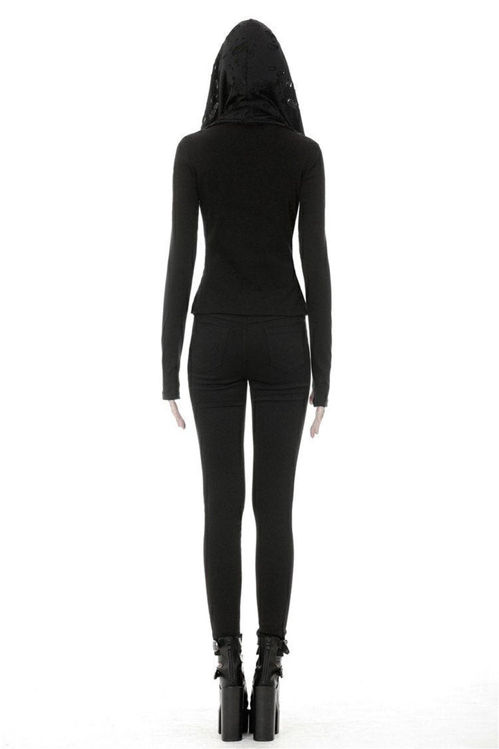 womens black hooded long sleeve top