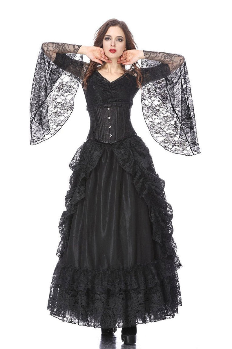 Vampiric Bustle Maxi Skirt [Black]