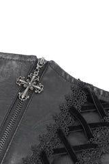 buckled gothic cross vegan leather lace-up corset