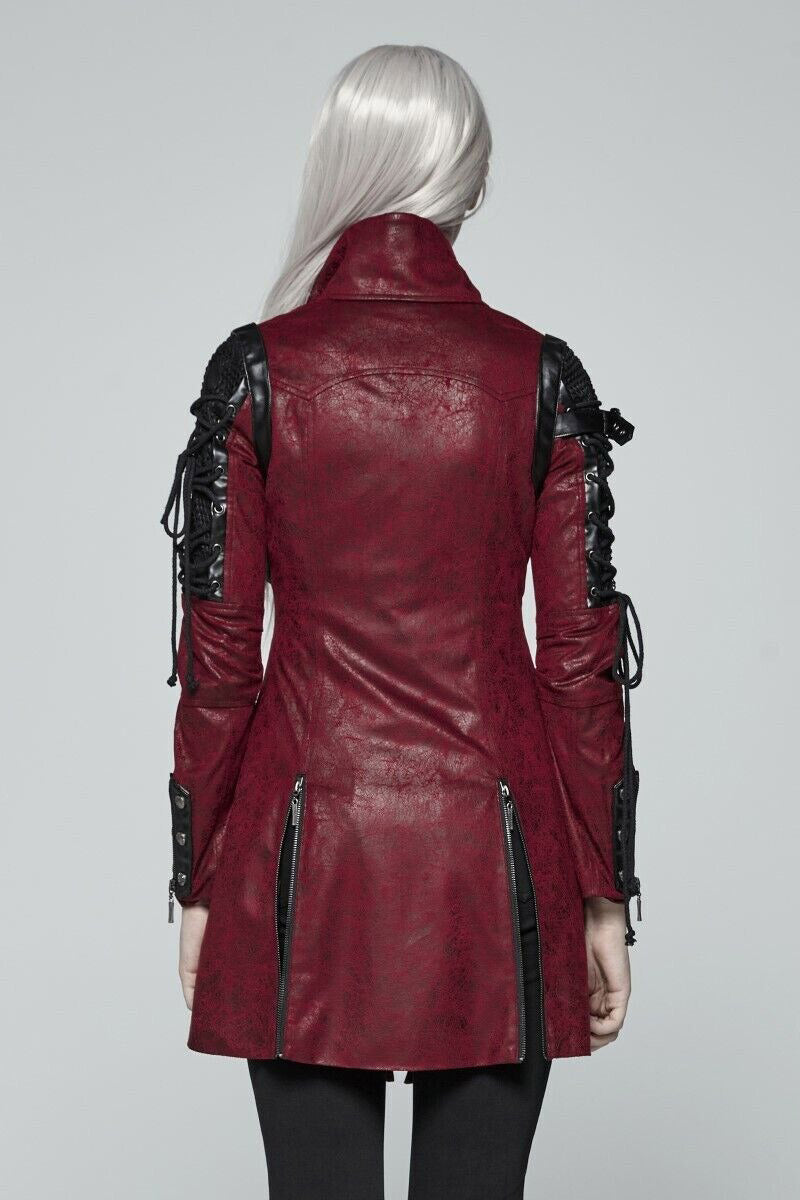 Vampiren Cyber Goth Leather Coat [BLOOD RED]