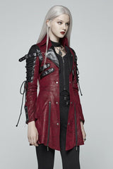 Vampiren Cyber Goth Leather Coat [BLOOD RED]