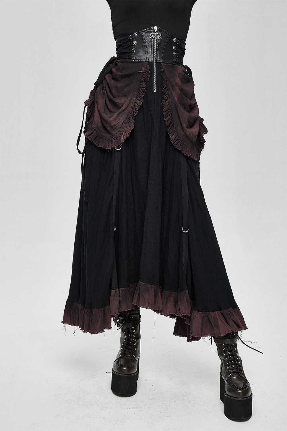 Womens long black and red ruffled skirt