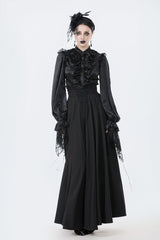 Front view of model wearing gothic maxi skirt for women