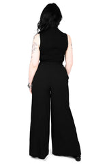 Womens black wide leg wrap waist pants for goths