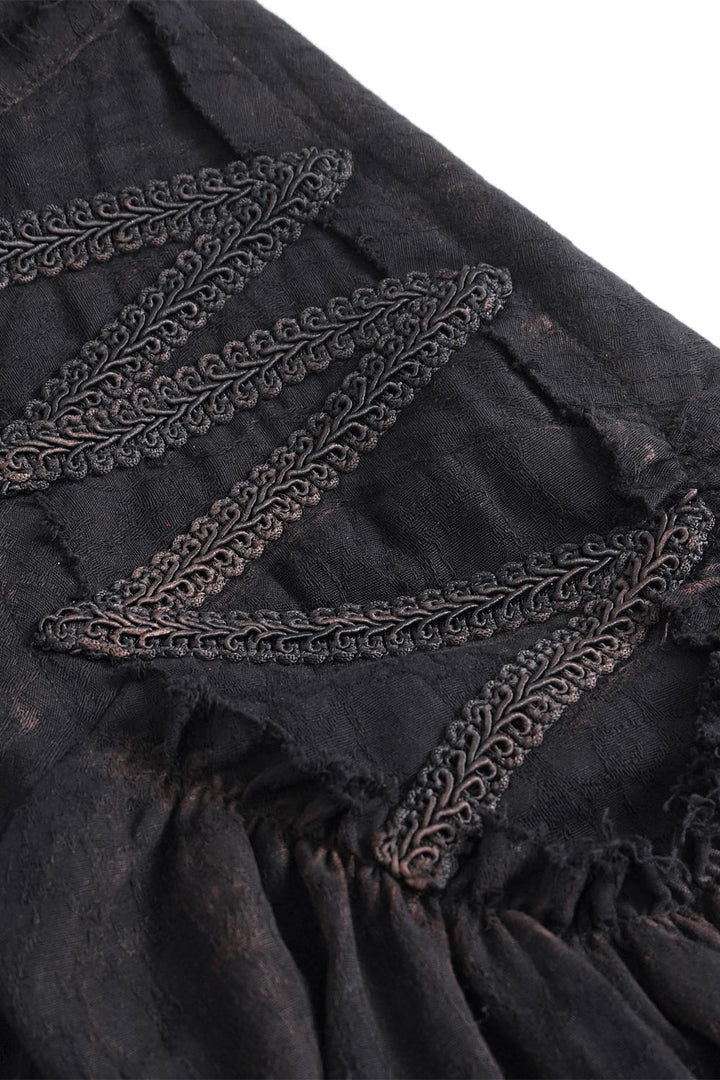 button-up long sleeve high collar pirate blouse  with tattered cuffs