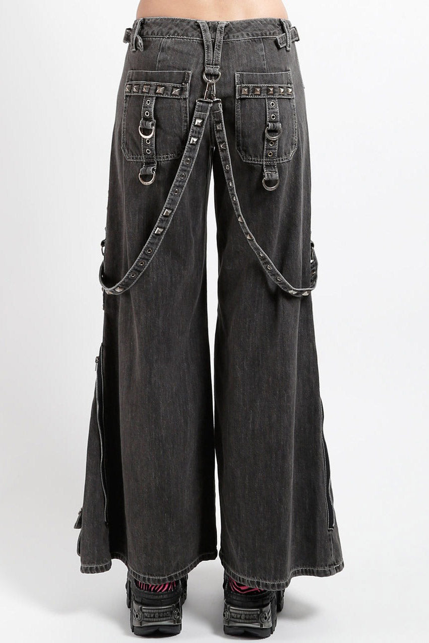 womens adjustable low-waisted grunge pants with pyramid studs