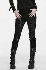 Women's Punk Eyelet Lace-up Pin Buckle Strap Skinny Pants
