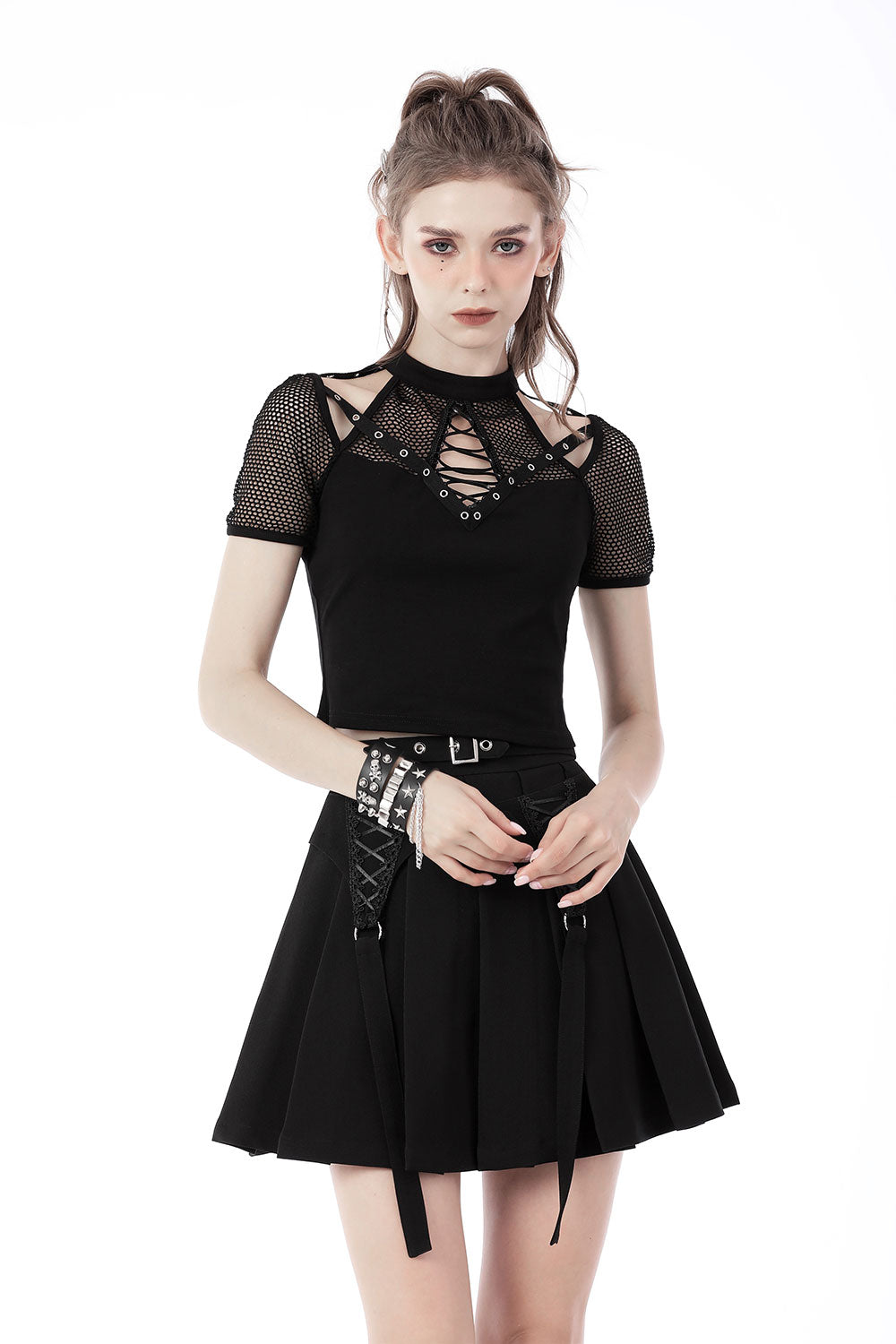 black knit cut out short sleeve womens shirt from dark in love