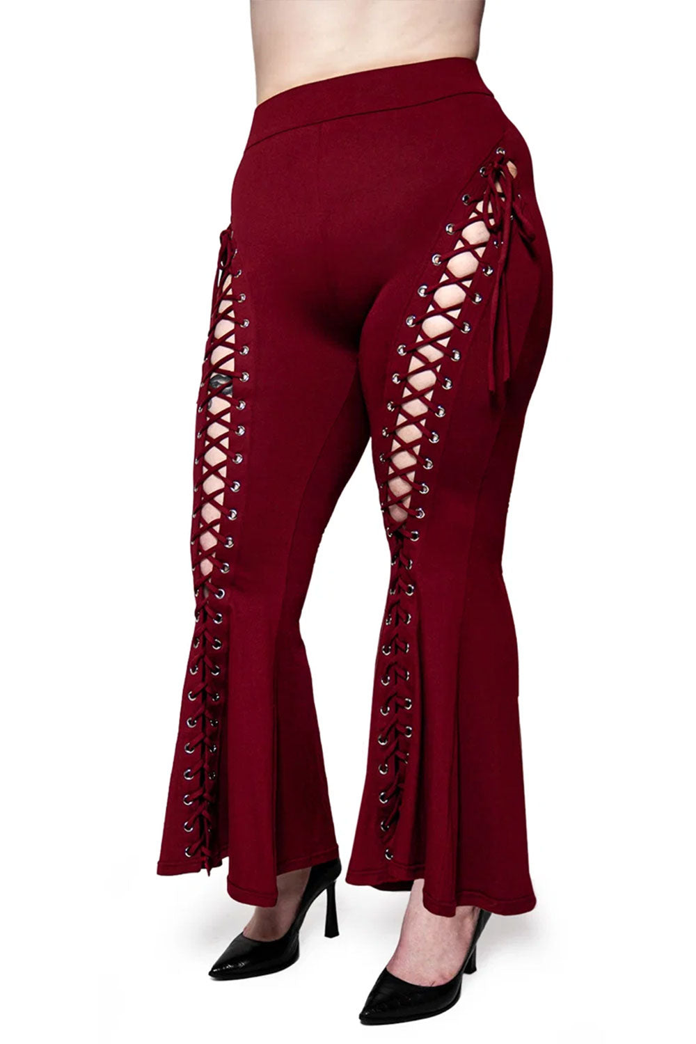Lace up womens flare pants in plus sizes