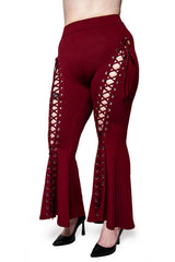 Lace up womens flare pants in plus sizes