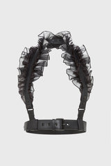 ruffled black leather harness