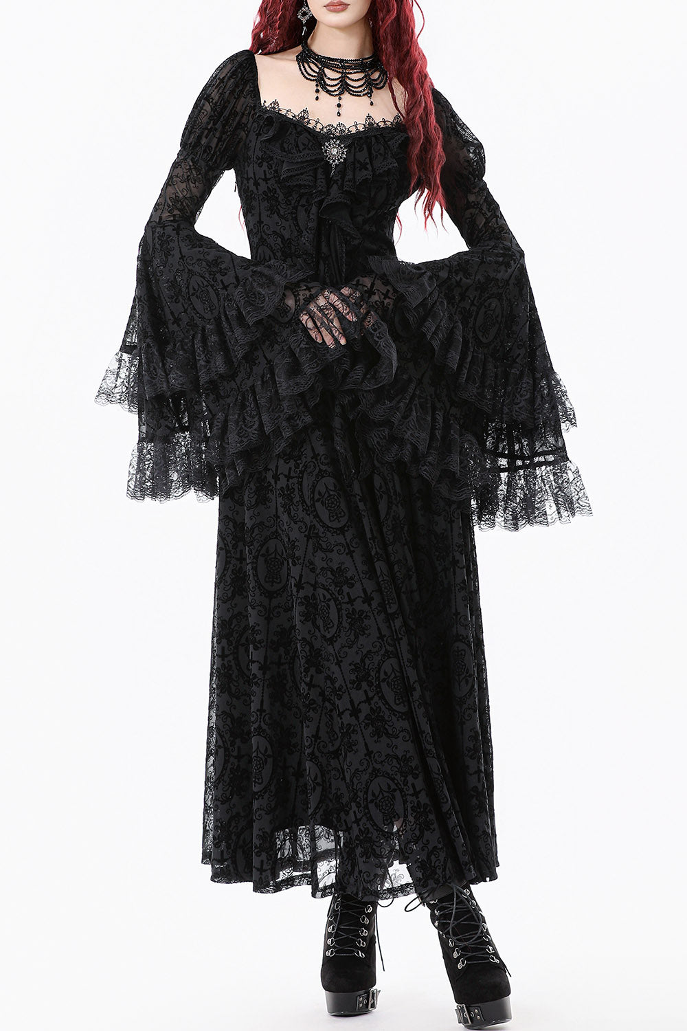 womens long sleeve black sweetheart neckline dress