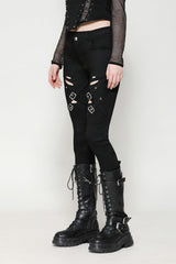 womens black buckled distressed shredded skinny jeans 