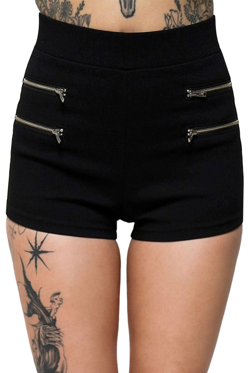 Womens high rise black shorts with zipper pockets