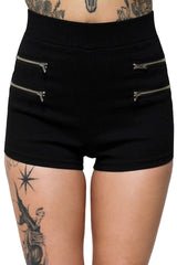 Womens high rise black shorts with zipper pockets