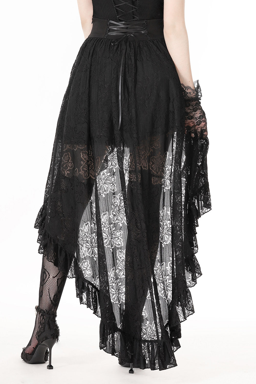 gothic ruffled lace long back skirt