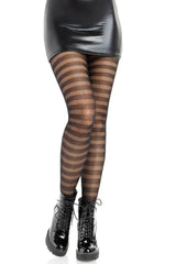 Model wearing Cosima Striped Net Tights from leg avenue