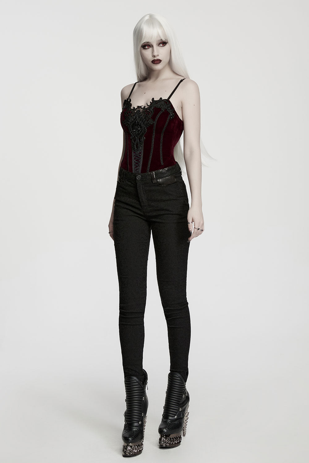 womens black and red velvet lace corset tank top
