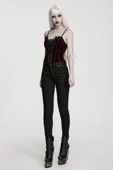 womens black and red velvet lace corset tank top