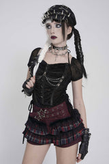 Womens black fishnet sleeve top with chains and spikes