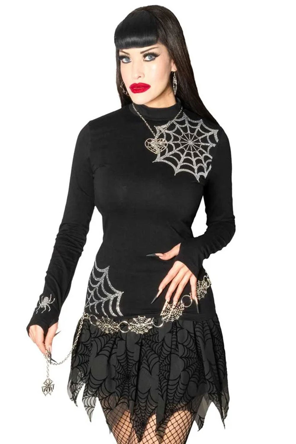 punk halloween spider web gothic long sleeve shirt brings classic horror-inspired style