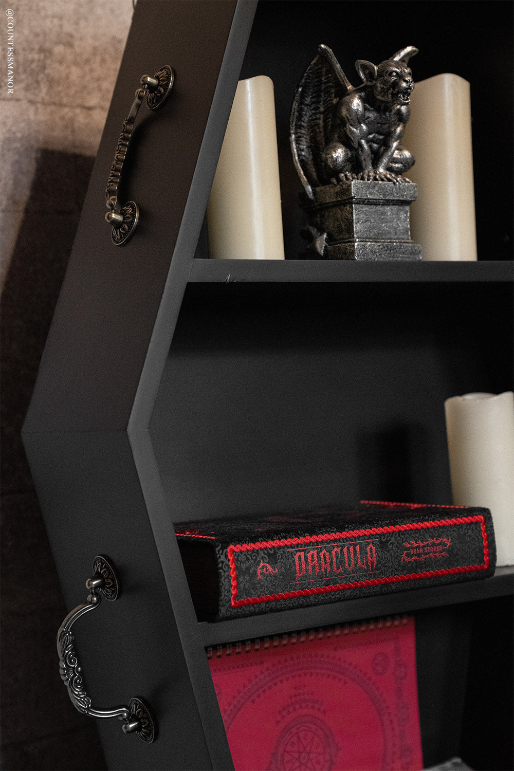 antique handle gothic coffin shelf