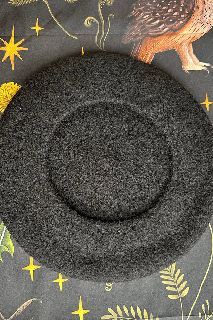 dark kawaii black wool beret cap 