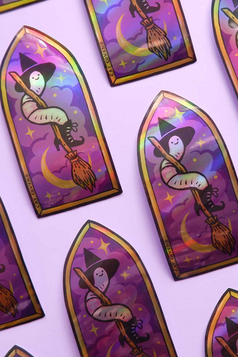 funny novelty magical worm on a broom stickers