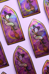 funny novelty magical worm on a broom stickers