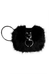 FOXBLOOD Astrid black faux fur wristlet with oversized horseshoe hardware for gothic alternative fashion