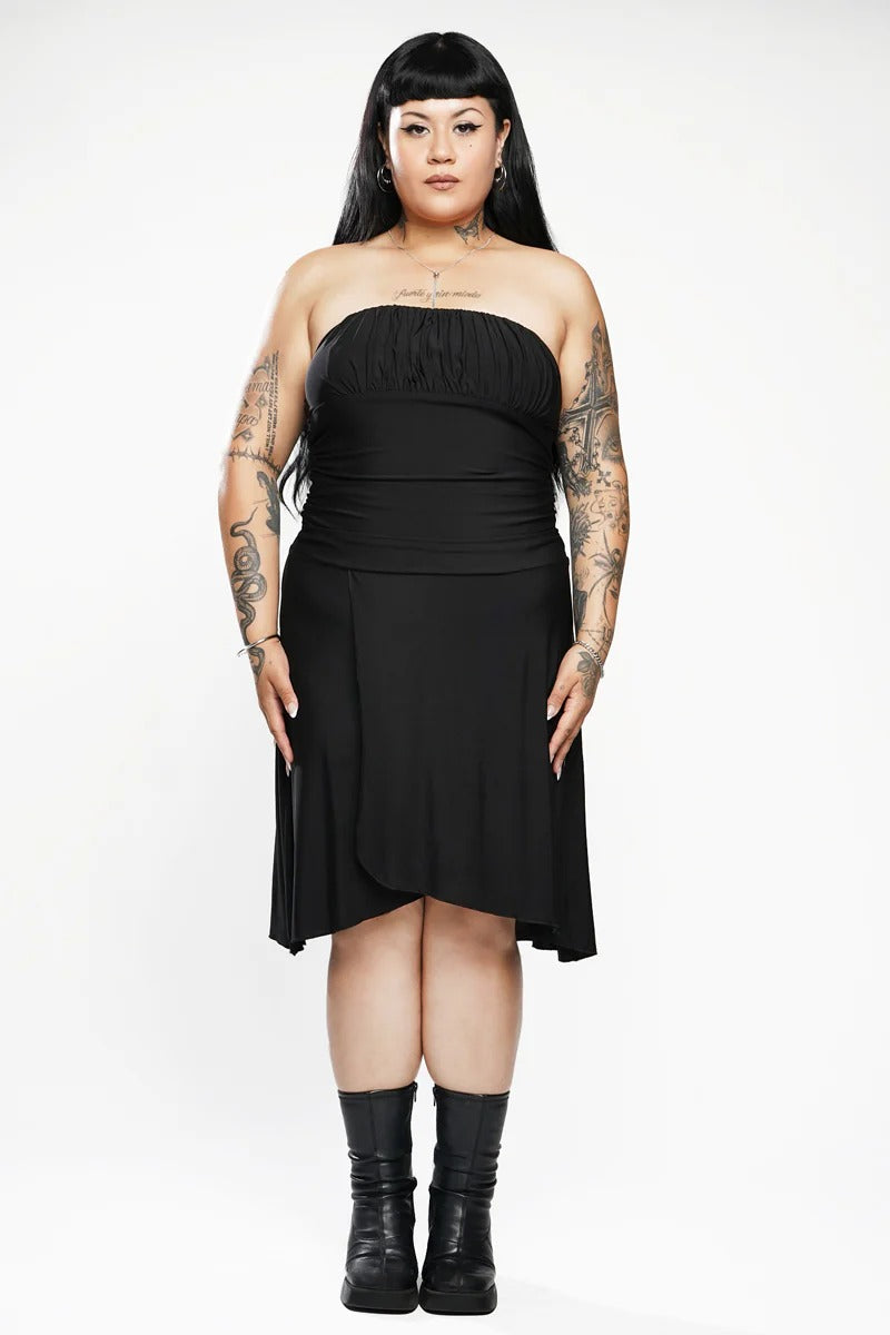lightweight summer goth black strapless  dress