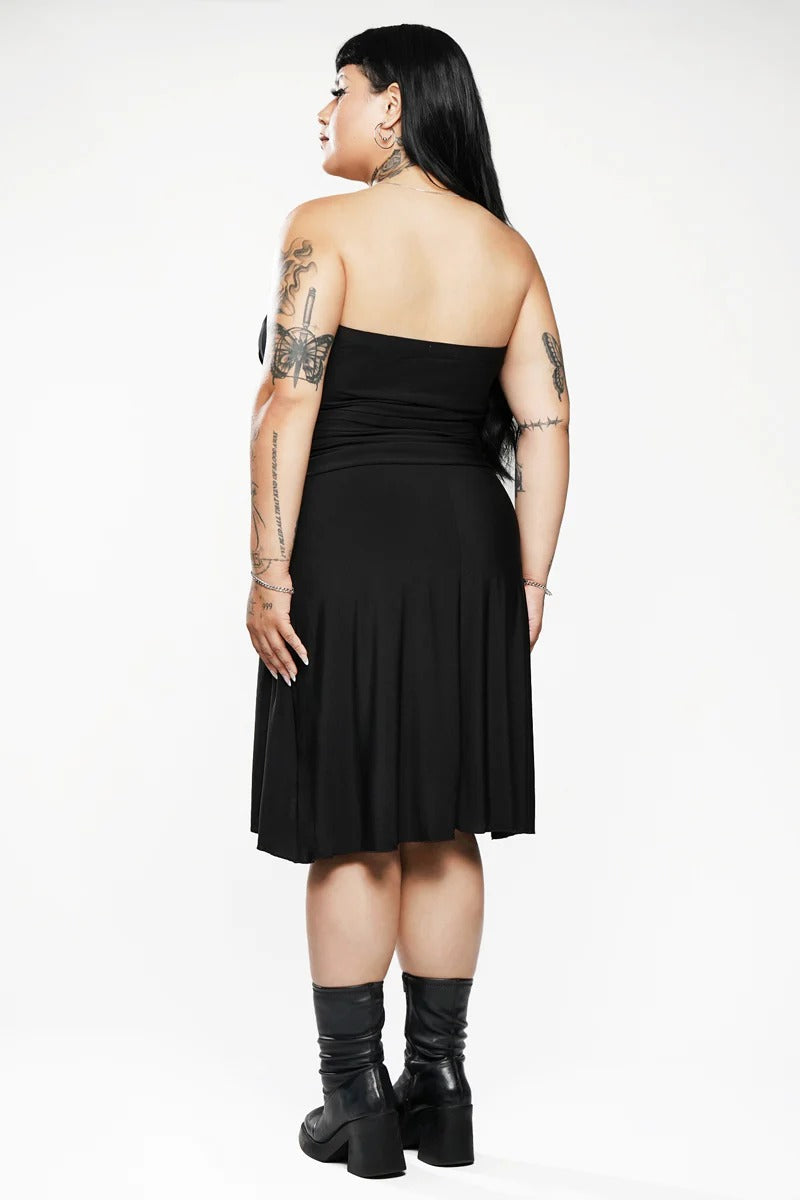 black strapless midi dress