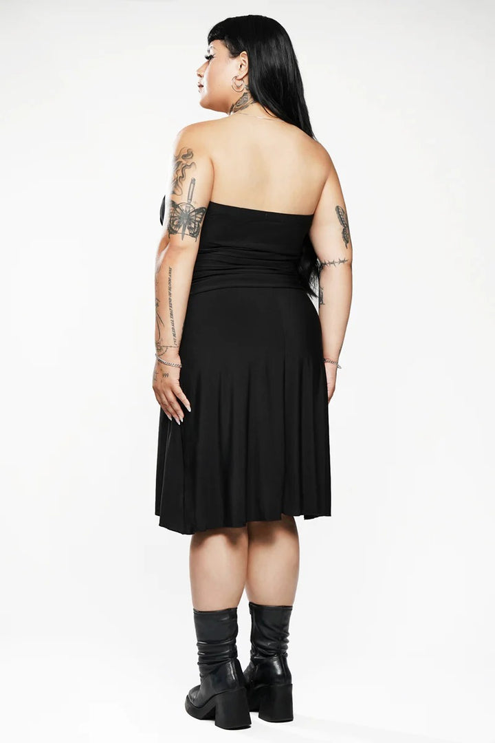 black strapless midi dress