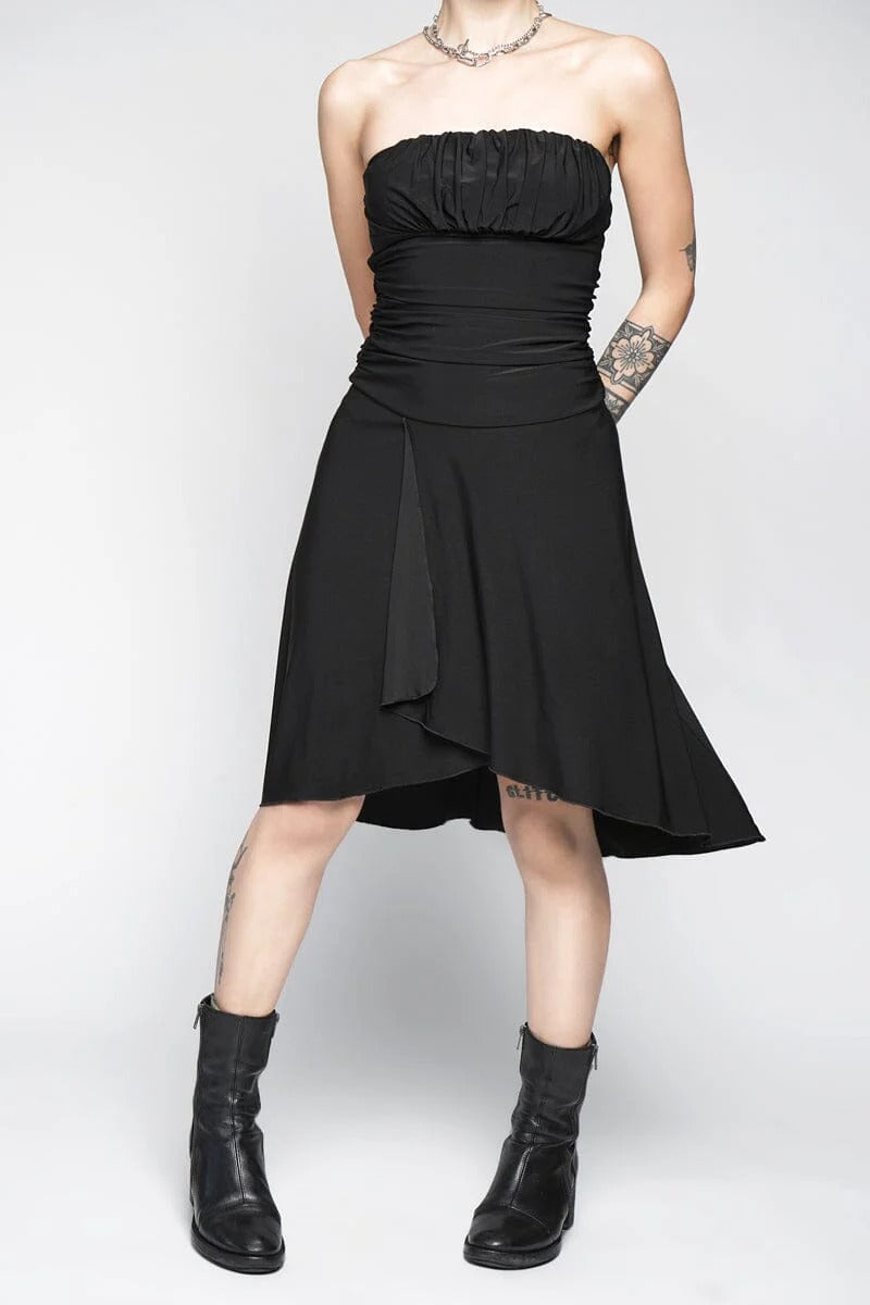 womens hanky hem black strapless dress