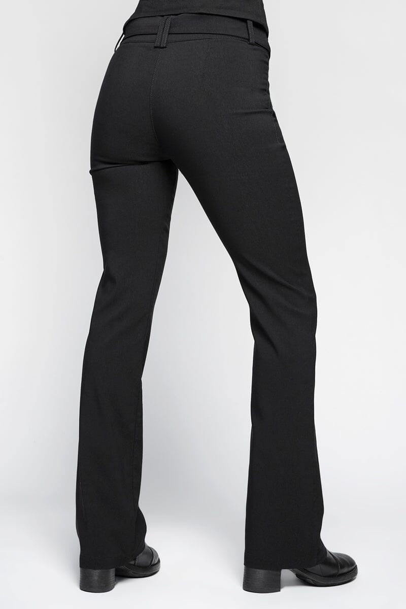 fair trade womens black cotton mid-rise flared pants made of cotton and spandex
