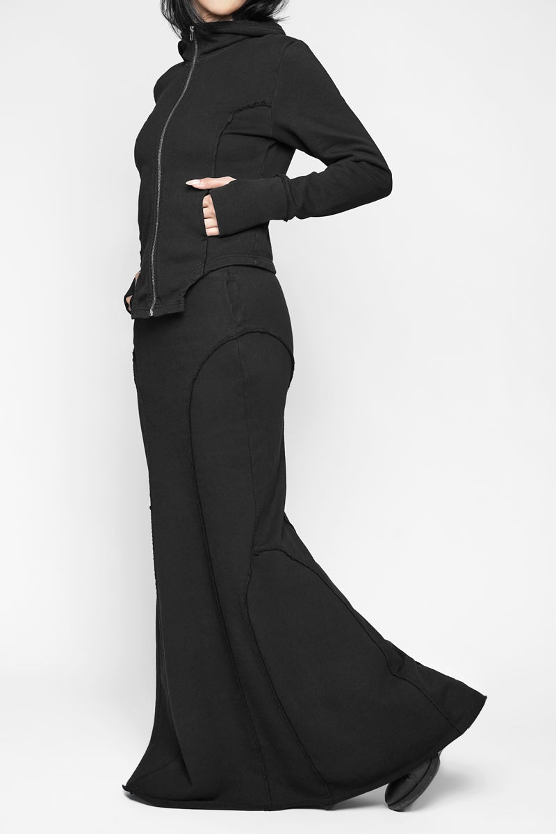 black terry cotton long maxi fishtail skirt