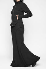 black terry cotton long maxi fishtail skirt