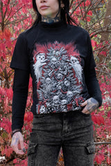 spooky cute christmas kitten black cotton short sleeve shirt with a long black shirt underneath