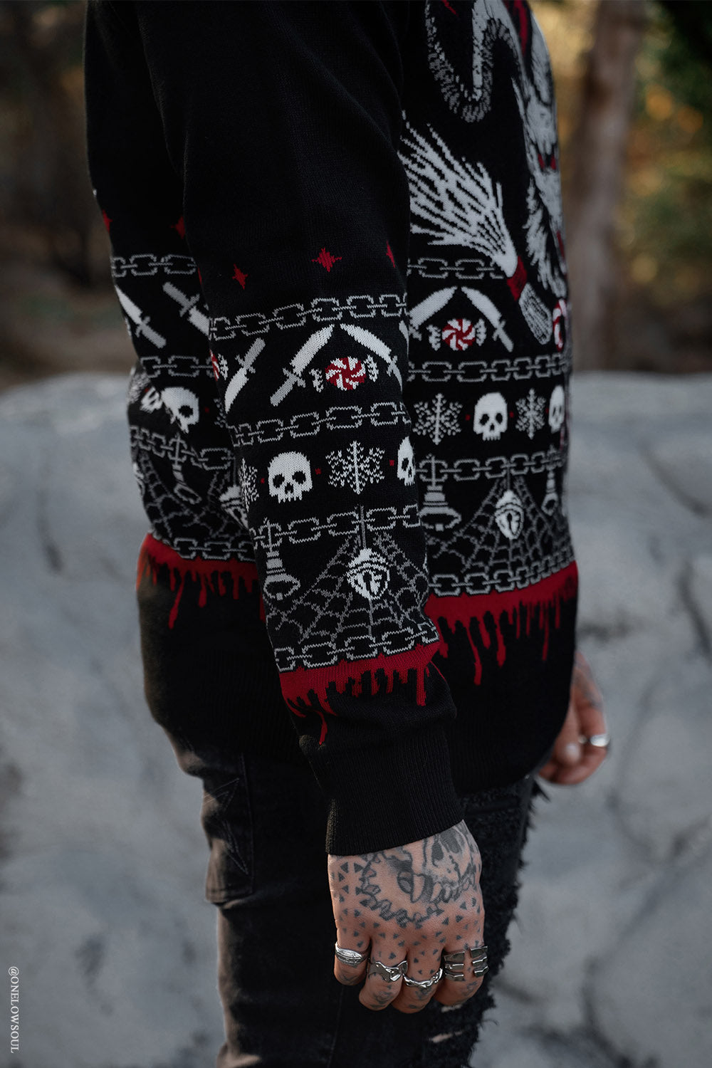 knitted novelty krampus goth xmas sweater with patterns