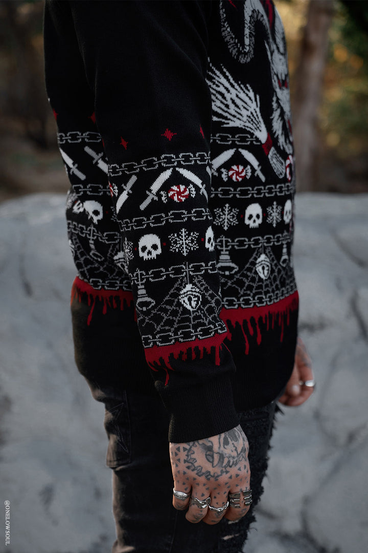 knitted novelty krampus goth xmas sweater with patterns